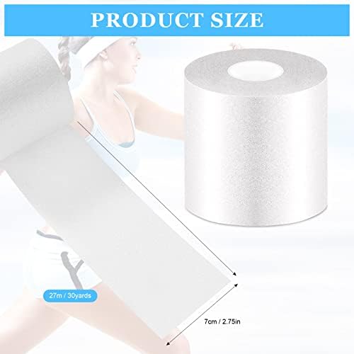 Nuanchu 30 Yards Pre-wrap Athletic Tape Pre Wrap Athletic Foam Underwrap Tape Foam Underwrap Bandage for Hair Soccer Sports Wrists Elbows Knees Ankles 2.76 Inches(White)
