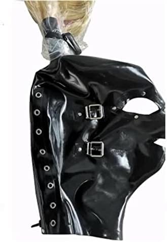 Latex Head Cover with Wig Ponytail Sexy Latex Head Face Hood Rubber HeadMask Back Zipper for Cosplay Party Club Wear (M)