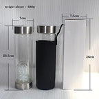 Natural Crystal Water Bottle Quartz Gemstone Infused Water Bottle Healing Elixir Point Reiki Gravel Stone Cup with Removable Gemstones And Protective Sleeve