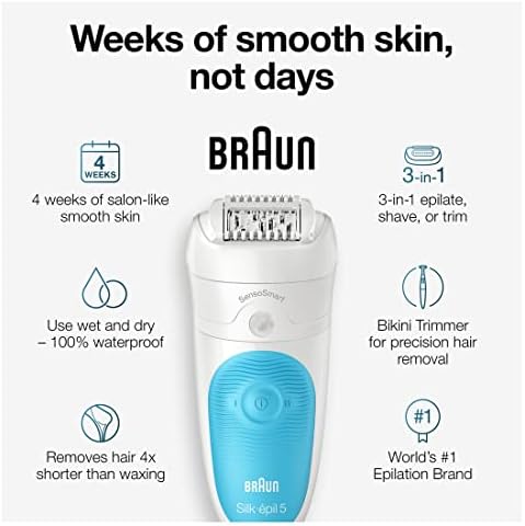 Braun Epilator Silk-épil 5 5-810, Hair Removal Device, Epilator for Women, Shaver & Bikini Trimmer, Cordless, Rechargeable, Wet & Dry