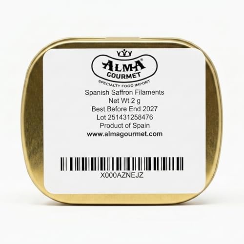 Alma Gourmet Spanish Saffron Threads 2g (0.07 oz) - 100% Pure Natural Saffron Spice, Premium Dried Saffron Strands for Cooking, Real Spanish Saffron from Spain