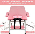 Massage Table Portable Height Adjustable Massage Bed Lightweight Foldable Spa Lash Tattoo Esthetician Bed 24" Wide Aluminum 2 Fold with Carrying Case (Pink)