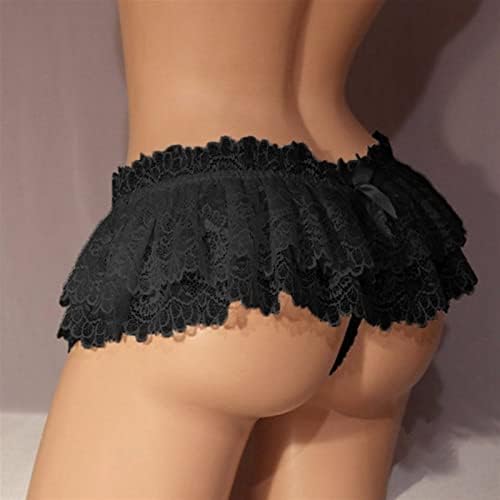 Eeghurt Sissy Lace Panties Men Ruffled Panties Thongs Mini Skirt Thongs Gay Lingerie (Color : Black, Size : 1pc) One Size
