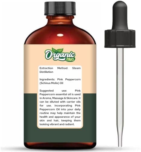 Organic Zing Pink Peppercorn (Schinus Molle) Oil | Pure & Natural Essential Oil for Aroma, Skincare & Massage - 118ml/3.99fl oz