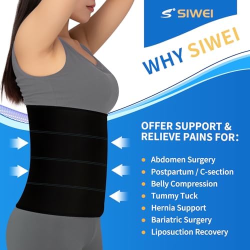 S Abdominal Binder Post Surgery for Men and Women, 12" High Postpartum Tummy Tuck Belt Provides Bariatric Stomach Compression, High Elasticity, Breathable - (30" - 45") 4 PANEL Black