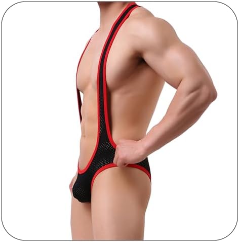 QiaTi Men's Leotard Bodysuit Stretch Wrestling Singlet Jumpsuit Thong One-Piece G-String Underwear