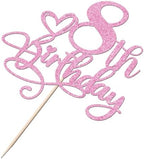 Happy 8th Birthday Cake Topper，Anniversary Party/Boy or Girl Eight Year Old Birthday Party Supplies Pink Glitter
