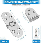 8 Pack 180 Degree Folding Table Hinge, Heavy Duty Zinc Alloy Sewing Machine Flip Top Butler Tray Hinge with Screws for Furniture Cabinet Door, 3.1x1.2in, Silver