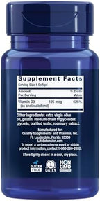 Life Extension Vitamin D3 125 mcg (5000 IU), Bone Health, Brain Performance, Immune System Support, Gluten-Free, Non-GMO, Once Daily, Two-Month Supply, 60 Softgels