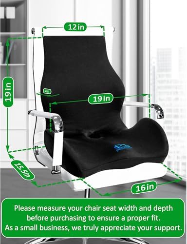 Ergonomic Memory Foam Seat Cushion for Office Chair, Car Seat, Dining, Gaming Chair & Wheelchair, Full Back & Lumbar Support Pillow One Piece, Back Pain Relief, Coccyx, Tailbone & Sciatica Pain Relief
