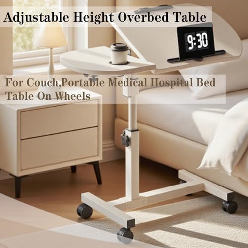 Height and Angle Adjustable Overbed Tables Laptop Stand with Wheels for Couch Hospital Over Bed Table Side Tray Tables Laptop Bed Sofa Side Table