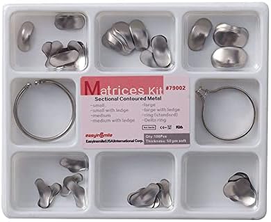 SNAWOP Dental Matrix 50μm Sectional Contoured Metal Matrices 100PCS Full Set Matrix System+2 Rings
