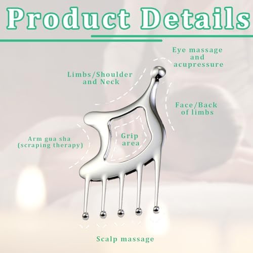 Gua Sha Tool With Handle,5in1 Scalp Massage Tool,Metal Gua Sha,Gua Sha Facial Tools,Stainless Steel Gua Sha,Head Massager Scalp For Head&Face&Body Deep Relaxation And Relieving Fatigue & Pain