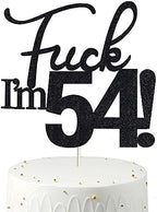 54 Cake Toppers, 54 Birthday Cake Toppers-Black Glitter, Funny 54th Cake Topper for Men,54 Cake Topper For Women, 54th birthday decorations,54th Birthday Cake Topper Fifty four