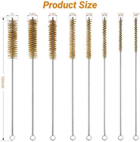 RAWILL 8Pcs Tube Cleaning Brush, Brass Stainless Steel Engine Cleaning Brushes, 12 Inch Long Round Wire Pipe Cleaner for Deep Pipes, Auto Parts, Engine Parts, 8 Sizes