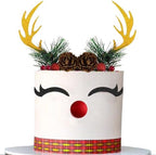 15PCS Christmas Cake Topper Reindeer Ears Eyelashes Antler Cake Decorations Set for Christmas Reindeer Themed Party