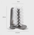 Jerliflyer Wall Suction Cup Washing Brush, Bar Glass Washer for Sink with Strong Base 360° Cleaning Cups Bottles Brush (Gray)