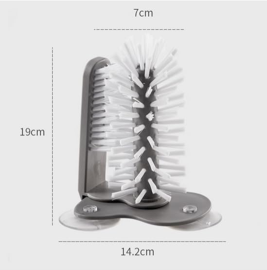 Jerliflyer Wall Suction Cup Washing Brush, Bar Glass Washer for Sink with Strong Base 360° Cleaning Cups Bottles Brush (Gray)