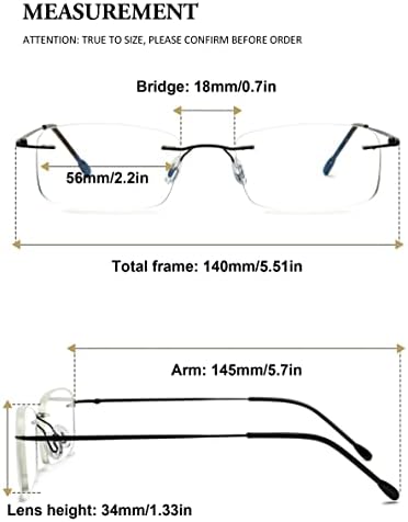 Lanomi Rimless Reading Glasses Blue Light Blocking Ultralight Metal Men Rectangular Reader Aid Anti Blue Eyeglasses