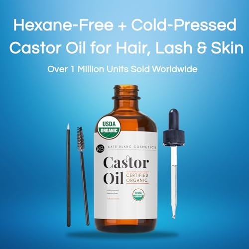 Kate Blanc Cosmetics Castor Oil Organic for Hair, Lashes, Face, Skin (2oz), 100% Pure, Cold Pressed, Hexane Free Hair Oil. Lash Serum for Thicker-Looking Eyelashes & Eyebrows