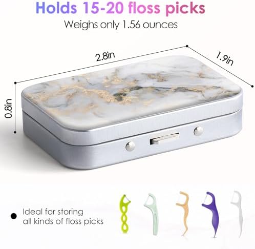 Dental Floss Case, Portable & Lightweight, Perfect for Travel, Hotels, Dinners, Appointments. Light Grey Marble