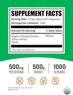 BulkSupplements.com Organic Rosehip Extract Powder - Rose HIPS Supplement, Rosehip Powder - Herbal Supplement, Antioxidants Source - Gluten Free, 500mg per Serving, 500g (1.1 lbs) (Pack of 1)