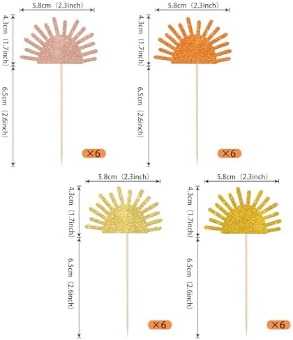 Rsstarxi 24 Pack Glitter Sun Cupcake Toppers Baby Shower Sunshine Party Cake Decorations Sunshine Cupcake Picks for Sun Theme Baby Shower First Birthday Party Decorations