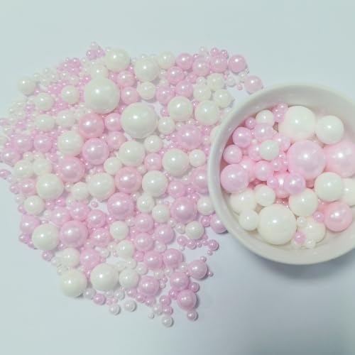 Edible Pink White Pearl Sugar Sprinkles White Pink Candy Mixing Size Baking Edible Cake Decorations Cupcake Toppers Cookie Celebrations Wedding Valentines Baby Shower Birthday Supplies 120g/ 4.23oz