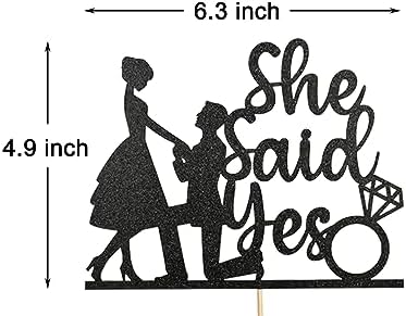 She Said Yes Cake Topper Engagement Party Decor Black Glitter Wedding Cake Topper Bridal Shower Party Decorations