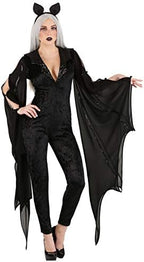 Women's Midnight Bat Costume - Velvet Jumpsuit and Headband with Ears