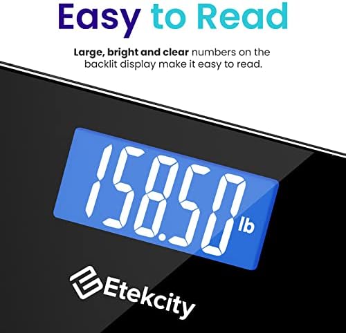Etekcity Bathroom Scale for Body Weight, Highly Accurate Digital Electronic Weighing Machine for People, LCD Display, Large Size, 6mm Tempered Glass for Safe Home Use, Batteries Included, 400 lbs