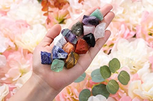Jovivi 15 Assorted Natural Crystals Raw Rough Stones Bulk for Cabbing,Tumbling,Wicca, Reiki,Chakra Healing,Meditation,Home Indoor Decorations Christmas Day Gift