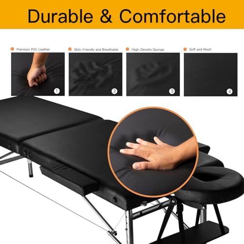 Massage Tables Portable 24" Wide Adjustable Folding Massage Bed, Lightweight Aluminum Esthetician Bed, Tattoo Chair for Client,Tattoo Table for Spa and Beauty Professionals (Black)