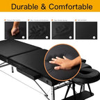 Massage Tables Portable 24" Wide Adjustable Folding Massage Bed, Lightweight Aluminum Esthetician Bed, Tattoo Chair for Client,Tattoo Table for Spa and Beauty Professionals (Black)