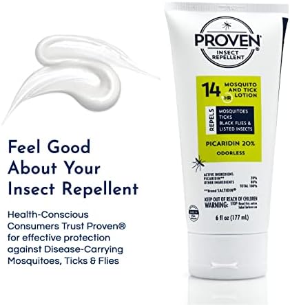 Proven Insect Repellent Lotion, Keep Mosquitoes, Ticks and Flies Off, DEET Alternative Repellent, Up to 14-Hour Protection, Great for Outdoor Camping and Hiking, 6 Ounce, Odorless Lotion
