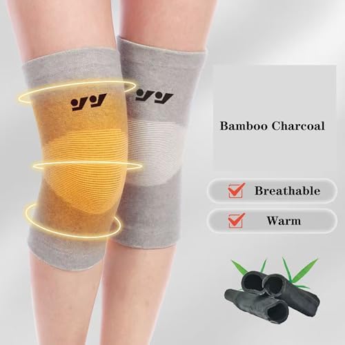Bamboo Knee Sleeves for Men Women - Anti-Slip Compression Knee Sleeve - Elastic Sport Warm Knee Brace (Gray, Medium)