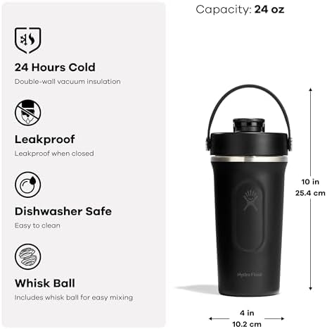 Hydro Flask Shaker Bottle – Insulated Stainless Steel Gym Bottle for Pre Workout & Protein 24 Oz Trillium Pink
