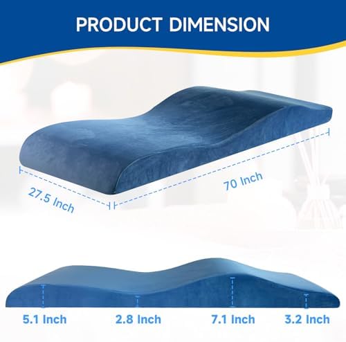 Ergonomic Curved Lash Bed Topper High Density Memory Foam Massage Table Pad with Soft Plush Velvet Cover, Non Slip Lash Bed Foam Topper for Beauty Salon/Spa/Massage (Blue, 70"×27.5")