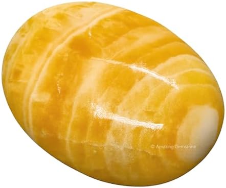 Yellow Calcite Crystals and Healing Stones - Large Palm Stone Crystals Piedra - Crystal for Good Luck, Positive Energy, Meditation - Unique Stocking Stuffers and Birthday Gifts for Women, Men