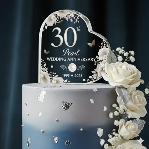 30th Wedding Anniversary Acrylic Cake Topper, 30 th Pearl Anniversary Decorations, 30 Wedding Topper, 30 Years Of Marriage Gifts, Wedding Keepsake Gift