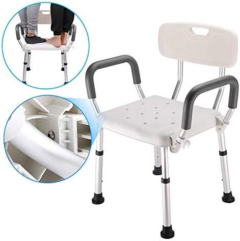 Shower Chair for Elderly with Arms and Back, Bath Seats Heavy Duty, Adjustable Height Benches, for Seniors and Adults, Tool Free Assembly Non Slip Shower Stool,White C3