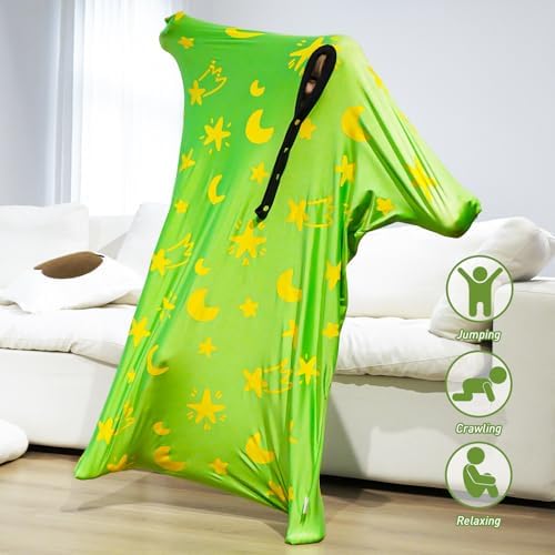 Sensory Body Sock, 47" x 27" Sensory Sack Premium Sensory Sock Glow in The Dark for 6-9 Autistic Children, Good for Height: 41"-51" Medium, Green