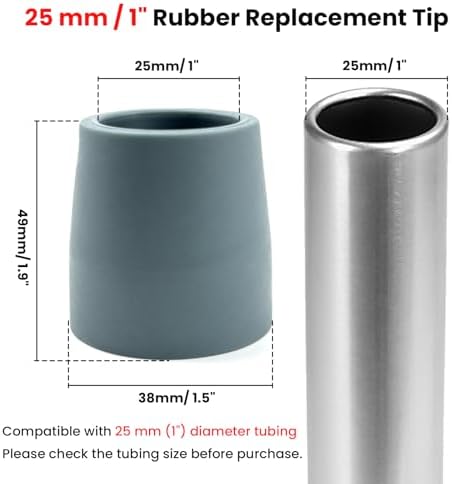 Rubber Crutch Tips 1 Inch 8 Pack, Heavy Duty Replacement Tips for Walker, Cane, Walking Stick and Commode Legs, Non-Slip Walker Feet Caps