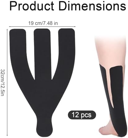 12pcs Precut Kinesiology Tapes for Achilles Tendon, Elastic & Breathable Achilles Tendon Support Ankle Strap Sports Recovery Patch Wrap for Muscle Stability (Black)