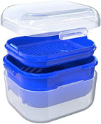 ARGOMAX Denture Case, Denture Cup for Soaking Dentures, Thorough Cleaning of Dentures, Retainer, Clear Braces (Clear Case + Dark Blue Filter and Tray).