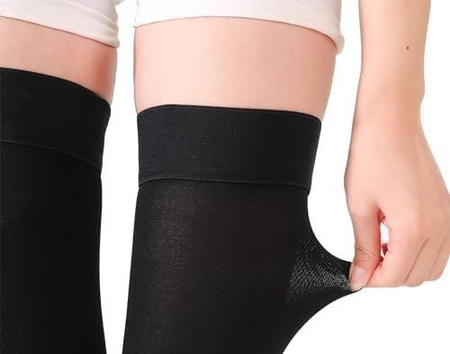 TOFLY® Thigh High Compression Socks for Women & Men (Pair), Open Toe, Opaque, Firm Support 30-40mmHg Graduated Compression Hose, Medical Compression Stockings for Varicose Veins, Edema, DVT,Black L