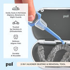 PUL Pack of 1 2-in-1 Invisalign Chewies and Aligner Removal Tool for Clear Aligners, Retainers and Trays - Reusable Invisalign Accessories with Chewy and Remover Hook - Travel Size Seating Tool - Blue