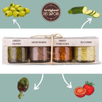 ARTIGIANI DEI SAPORI - Bruschetta Set, 1.3 oz each, Tomato Chopped, Artichokes, Sun-Dried Tomato, Smooth Zucchini Bruschetta Topping - Pack of 4