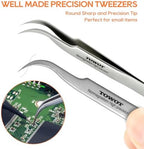 TOWOT Precision Tweezers, Stainless Steel Pointed Tweezers for Craft, Electronics, Soldering, Experimental Work, Jewelry-Making, Non-Magnetic Industrial Tweezers