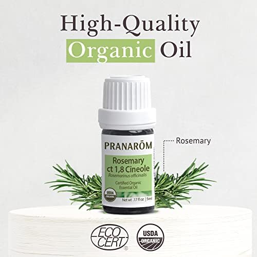 Pranarom USDA Certified Organic Rosemary Cineole Essential Oil (5ml), 100% Pure Undiluted Therapeutic Grade from Tunisia for Aromatherapy, Diffuser, Meditation, Massage, Relaxation
